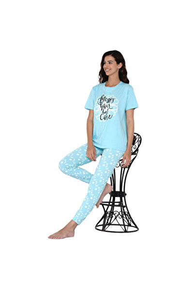 LAUREN SMITH Women's Pajama Set Half Sleeve Top with pants 2 Piece Sleepwear Cotton Ladies Soft Pjs Lounge Set