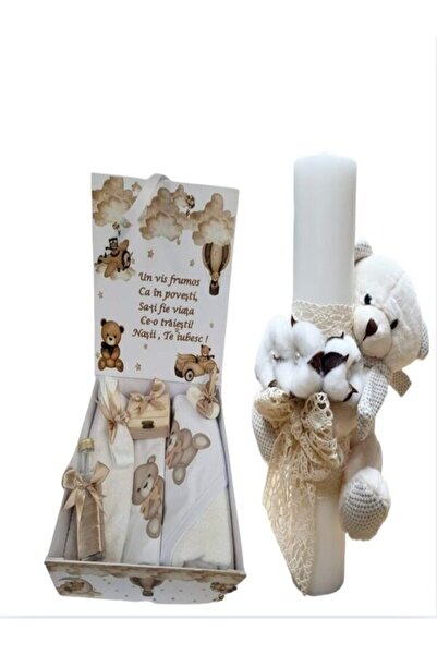 Hainute Magice Trusou botez si lumanare Beige Set