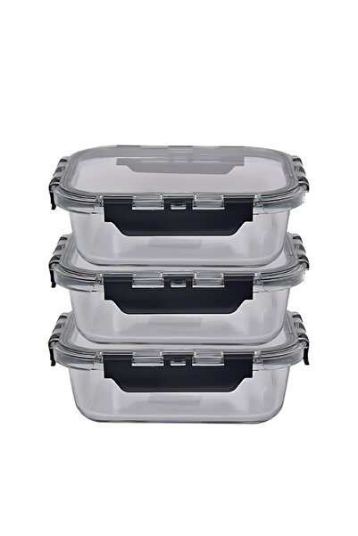 Bisbell 3-Piece Deluxe Oblong Glass Container Set - 640ml Airtight Leak-Proof Jars, Red Seal Edition