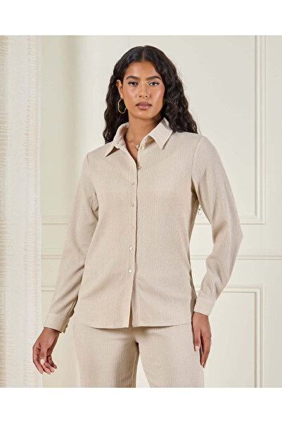 REDTAG Women Beige Textured Button Front Shirt