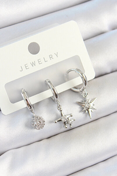 shopwave طقم أقراط نسائية مكونة من 3 أزواج من حجر الزركون النحاسي موديل ستار ...