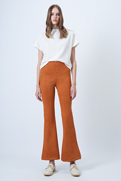 Trend Alaçatı Stili Women's Cinnamon Waist Elasticated Spanish Leg Suede Trou...