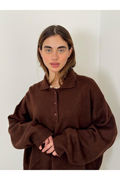 Retrobird Polo Neck Basic Sweater Women Brown