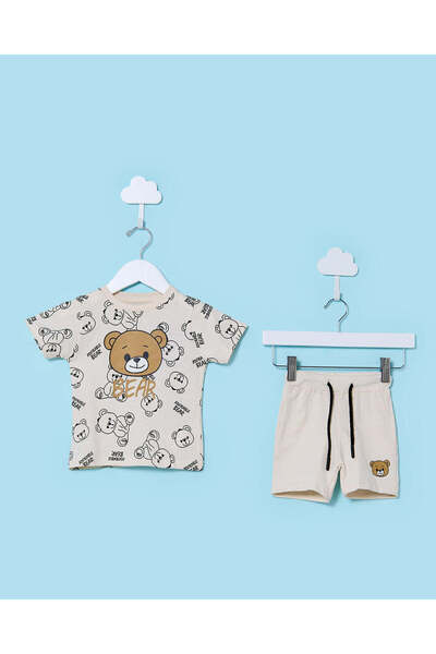 REDTAG طقم ملابس كاجوال للأطفال الرضع من الأولاد، مطبوع عليه دب بيج (قطعتان)
