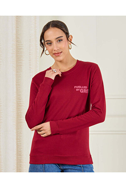 REDTAG Women Maroon Plain Active Sweatshirt
