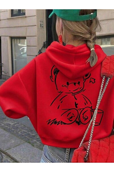 Afri Παιδικό κόκκινο φούτερ με άνετη εφαρμογή και χαριτωμένη φιγούρα αρκουδάκι