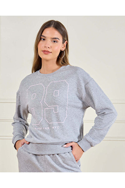 REDTAG Women Grey Printed Sweatshirt