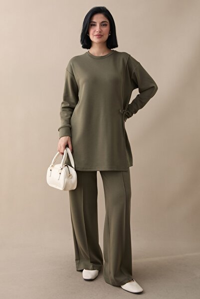 InStyle Slit Dark Khaki Modal Suit with Tie