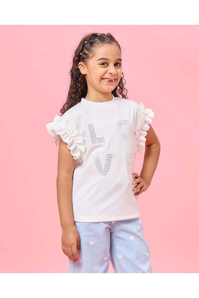 REDTAG Girls White Love Sequins Embellished Top