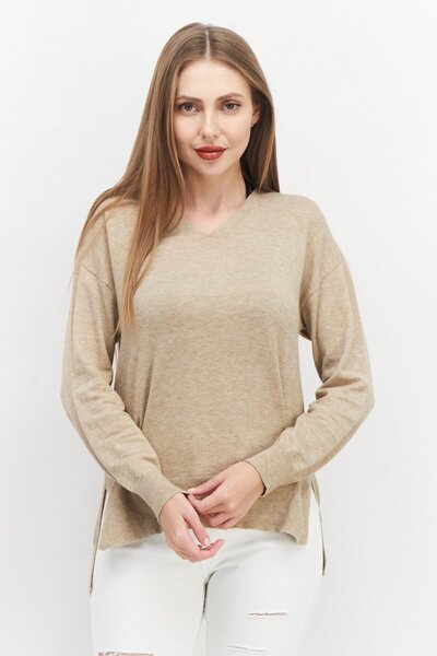 French Connection Women V-Neck Knitted Sweater, Tan