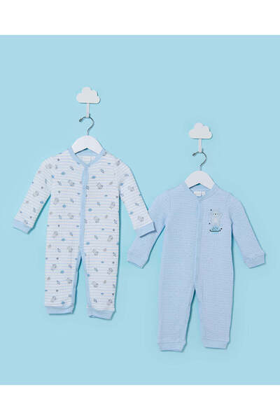 REDTAG Baby Blue Printed Romper Suit (2 Piece)