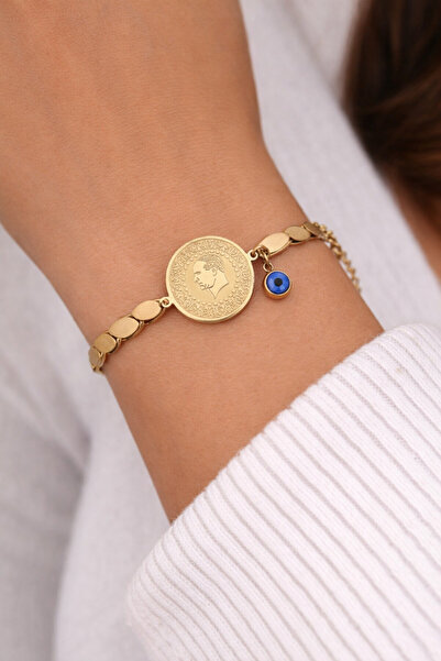 charmove ile kendinizi şımartın Kadın Altın Renk Arpa Zincir Çeyrekli Nazar B...