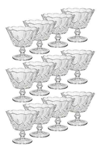 ALQANNAS 12Pcs Crystal Glass Dessert Bowl Set with Base | Premium Cups for Sweets & Ice Cream