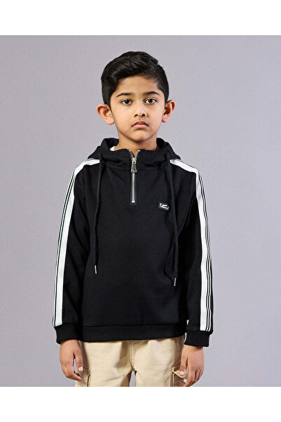 REDTAG Boys Black Hooded Sweatshirt