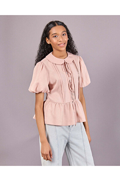 REDTAG Senior Girls Pink Jacquard Peplum Top