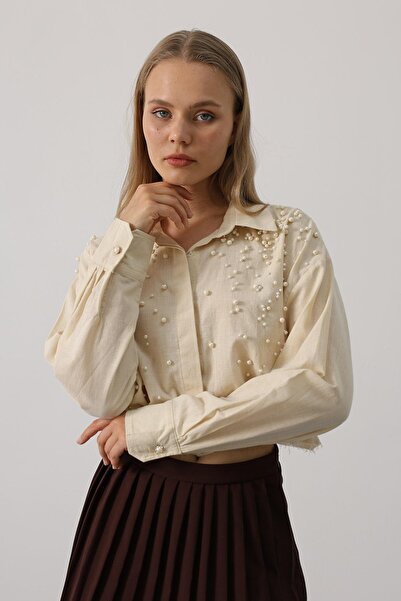 Trend Alaçatı Stili Women's Stone Beaded Crop Shirt Vs00407