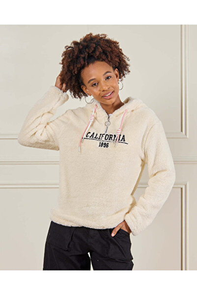 REDTAG Senior Girls Beige Hooded Sweatshirt