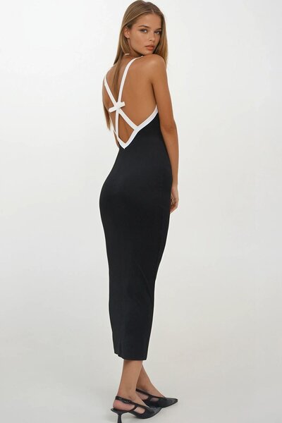 Trend Alaçatı Stili Women's Black Thin Strap Sleeveless Midi Dress Vs00263