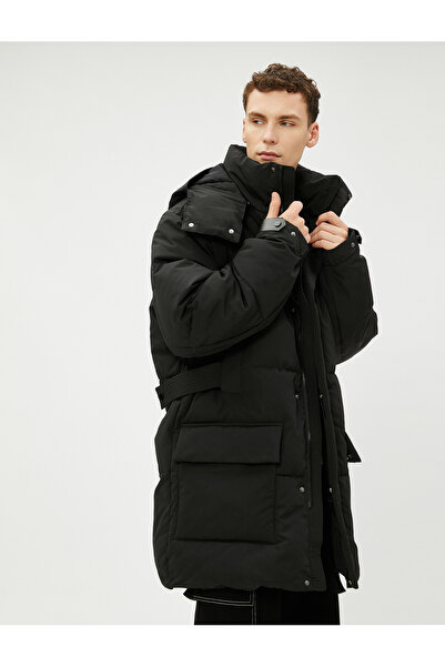 Koton Inflatable Jacket with Hood, Pockets, Leather Look, Detailed Zipper