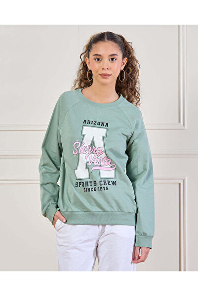 REDTAG Senior Girls Green Printed Sweatshirt