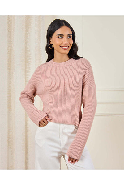 REDTAG Women Pink Plain Round Neck Pullover