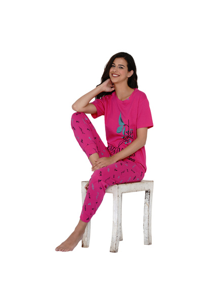 LAUREN SMITH Women's Pajama Set Half Sleeve Top with pants 2 Piece Sleepwear Cotton Ladies Soft Pjs Lounge Set