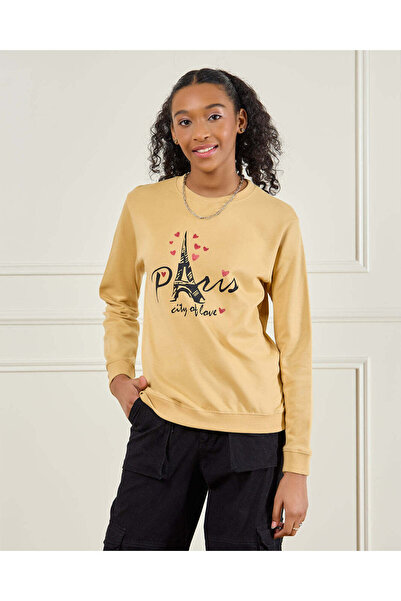 REDTAG Senior Girls Yellow Print Sweatshirt