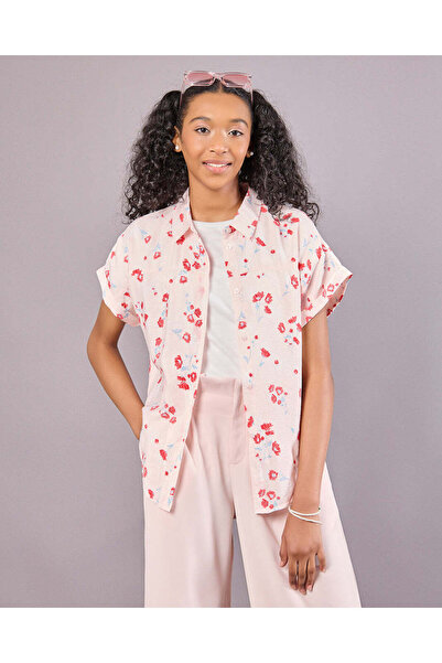 REDTAG Senior Girls Pink Floral Front Tie Shirt