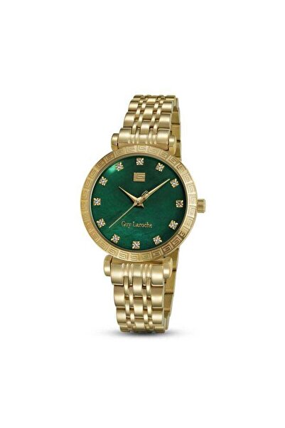 Guy Laroche ساعة إيلودي غرين النسائية التناظرية ذات المينا المصنوع من عرق الل...