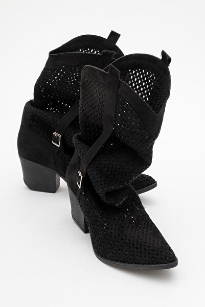 BonuStep Black Bellows Women's Thick Heeled Summer Boots