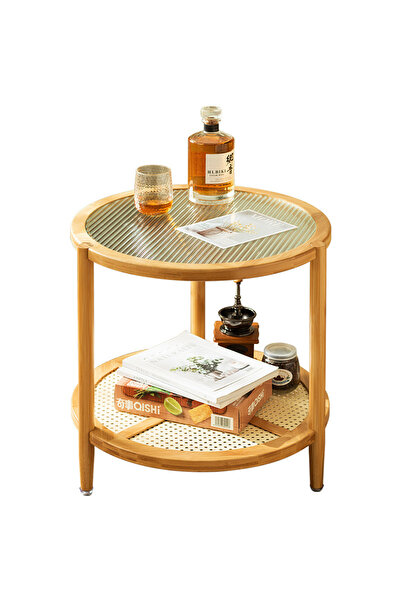 CityRiya -Long Round Coffee Table Side Table End Table Desk Coffee Tea Service Table with 2 Tier Sofa