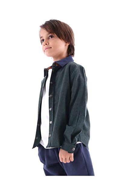 Ozmoz By Mukadder Özden Dark Green Woven Winter Boys' Shirt