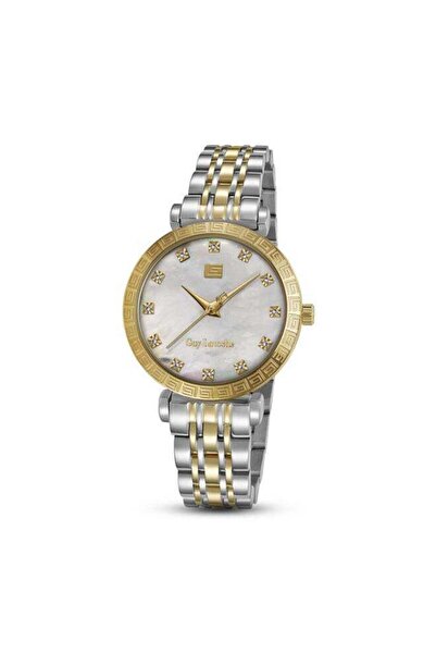 Guy Laroche ساعة إيلودي وايت النسائية التناظرية ذات المينا المصنوع من عرق الل...