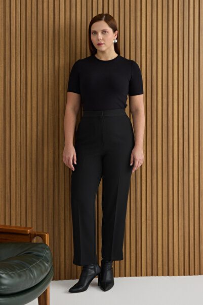 Aker Siyah Arka Beli Lastik Detaylı Dokuma Pantolon