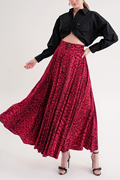 SOCIETA Leopard-Mor Bol büzgülü yüksek bel etek 81295