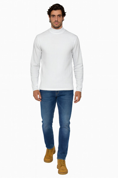 OIL PARK Men's Half Turtleneck Flexible Slim 100% Cotton Combed Sweatshirt