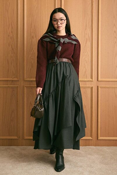 Ceylan Otantik Burgundy Knitwear Sweater & Anthracite Polyviscose Bohemian Fl...