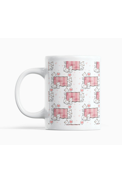 Nino Store I Love You Written Cat Patterned Porcelain Mug 300 ml – Cute Roman...