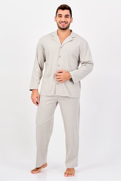 London Fog طقم بيجاما رجالي مكون من قطعتين، قميص بأكمام طويلة وبنطال، لون بيج فاتح