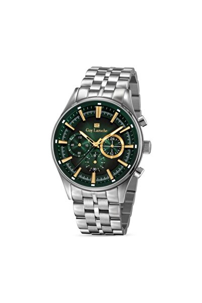 Guy Laroche Richard Green Dial Silver Metal Bracelet Chronograph Watch for Me...