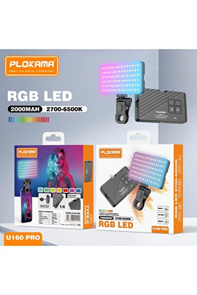 PLOKAMA مصباح فيديو LED احترافي U160 Pro RGB - لوحة تصوير احترافية كاملة الأل...