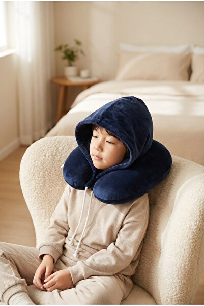 Heybee Luggages NKK020- Ortopedik Eğlencel Kapişonlu Lacivert Seyahat Boyun Y...