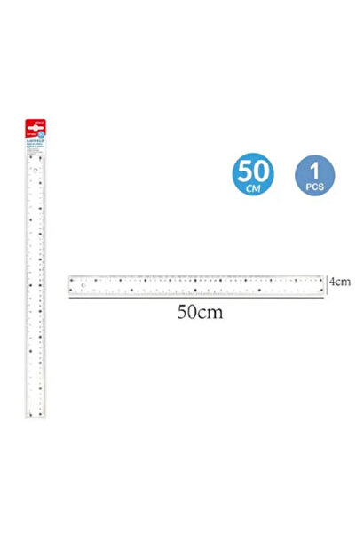 MOTARRO Plastic Ruler 50cm MI044-50, Clear Transparent Measuring Ruler for School, Office & Home
