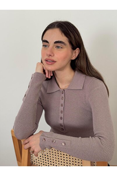 Retrobird Stretch Fabric Thin Premium Polo Neck Basic Sweater Women's Mink