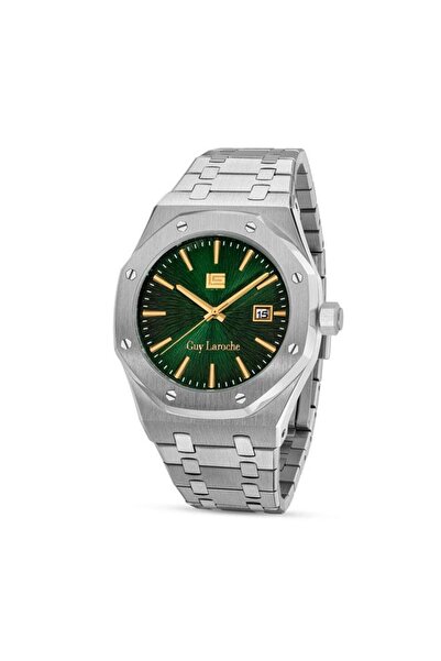 Guy Laroche Sam Green Dial Silver Metal Bracelet Analog Watch for Men 42mm