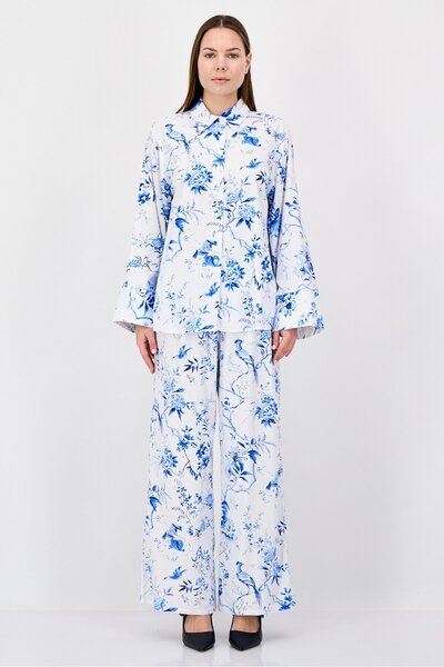 Kathy Ireland Women 2 Pieces Floral Print Shirt And Pants Set, Multicolor