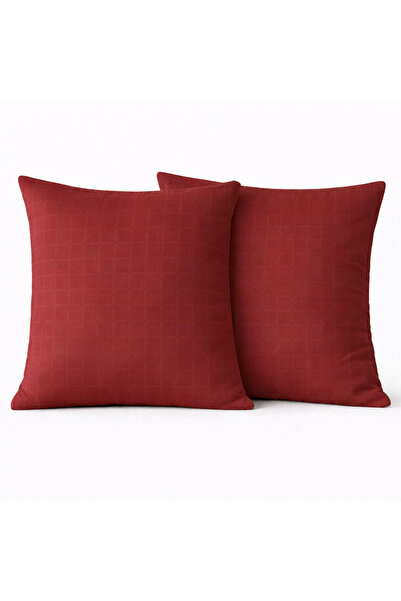 NazeninHome وسادة زخرفية 100% قطن 40×40 سم كاروهات ساتان عنابي (قطعتان)