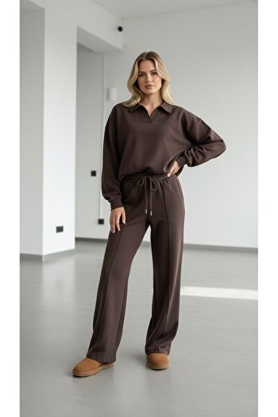 peri tower New Season Women's Modal Fabric Front Placket V-Neck Blouse and Trousers Two-Piece Suit 0060