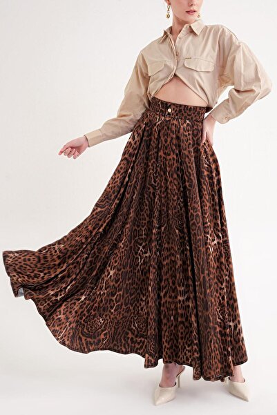SOCIETA Leopar Bol büzgülü yüksek bel etek 81295