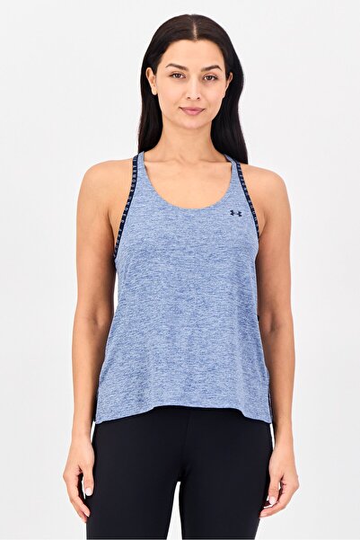Under Armour Women Loose Fit Sleeveless Knockout Mesh Back Training Tank Top, Heather Blue